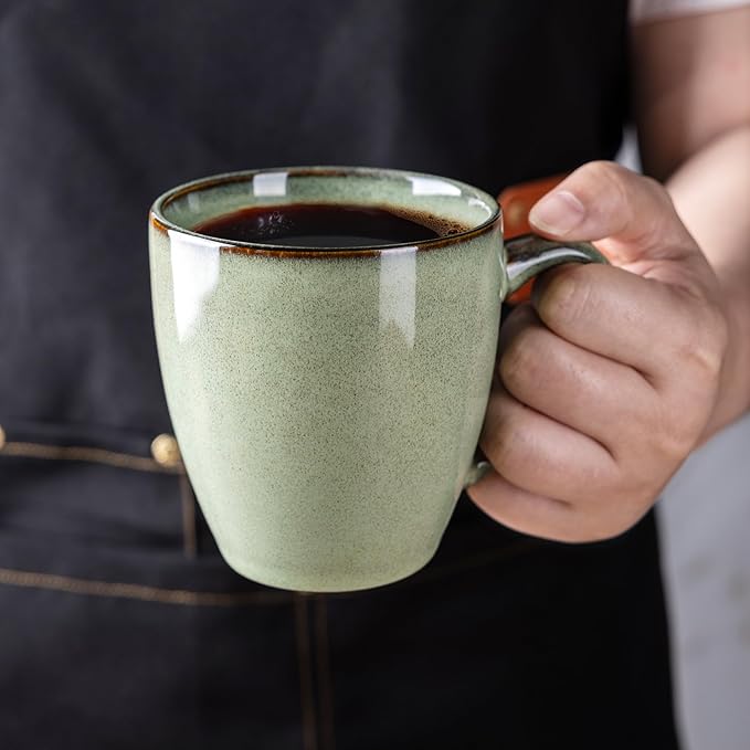 GBHOME Ceramic Coffee Mugs Set of 4, 12oz Stoneware Coffee Mugs Set For Dad Mom Women MEN, Light Weight Ceramic Coffee Cups for Latte/Tea/Beer/Hot Cocoa, Dishwasher & Microwave Safe, Pastel Green-Ruum Studio Home