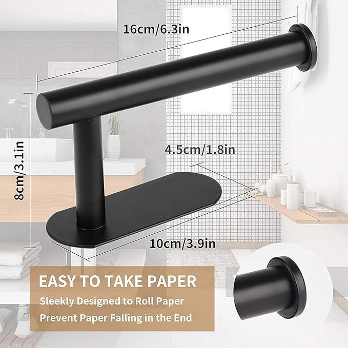 Toilet Paper Holder,Matt Black, Wall Mount,Upgraded Adhesive Toilet Paper Roll Holder,no Drilling,Bathroom/Rv/Washroom, SUS 304 Stainless Steel, Rustproof (Black, 2 Pieces)-Ruum Studio Home