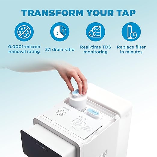 Ivation H2O Hot & Cold Countertop, Reverse Osmosis Water Filter, TDS Filter System, 4 Stage RO Water Filtration, 6 Temperature Presets, 3:1 Pure to Drain, Portable Plug-and-Play - White-Ruum Studio Home