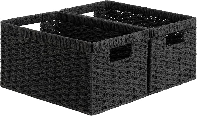 StorageWorks Pantry Baskets, Wicker Storage Baskets for Organizing, Bathroom Shelves, Pantry Organizers and Storage, Medium, Black, 2-Pack-Ruum Studio Home