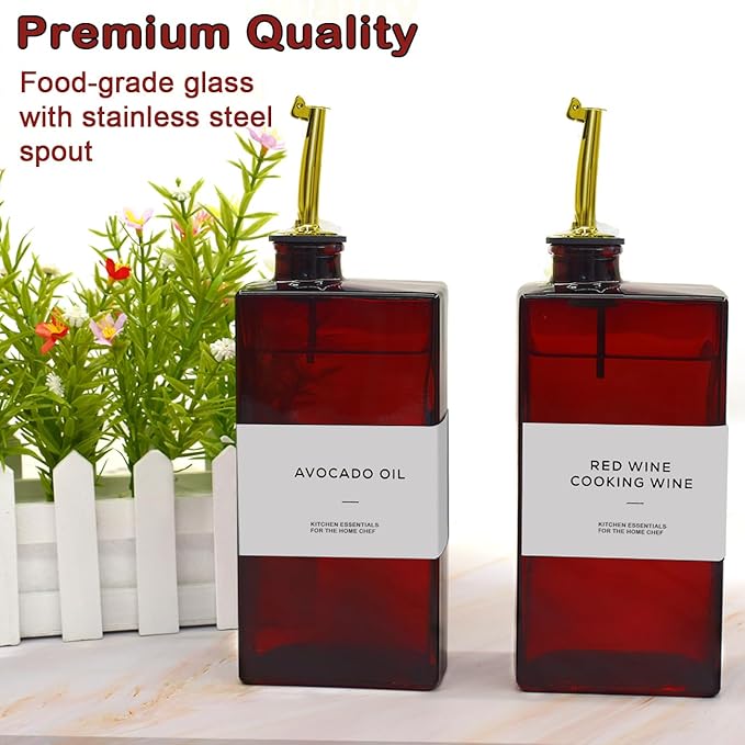 Olive Oil Dispenser Bottle for Kitchen - 16.9oz Dark Glass UV Protection, Oil and Vinegar Dispenser Set, Drip-Free Pourer, Kitchen Essential, Set of 2-Ruum Studio Home