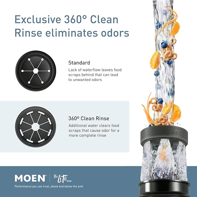Moen GT33C Lite Series 1/3 Horsepower Continous Feed Garbage Disposal featuring Fast Track Technology, Power Cord Included-Ruum Studio Home