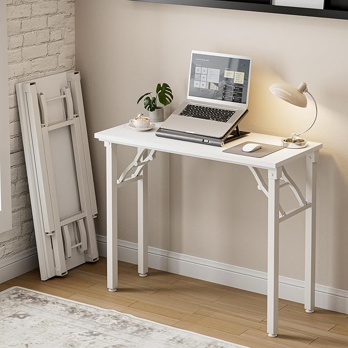 Frylr Small Folding Computer Desk β Portable 35.8 Inch Foldable Laptop Table, Collapsible and Compact for Easy Storage and Fast Setup, Lightweight for Small Spaces, Craft and Study Use, White