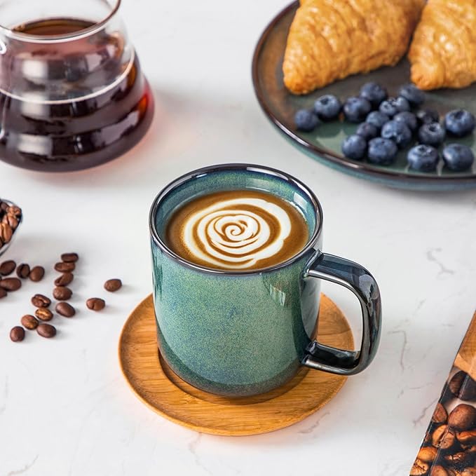 vancasso STARRY Coffee Mugs Set, 12 oz Ceramic Coffee Cups for Latte Hot Tea Cappuccino Cocoa Milk Stoneware Cups Set of 6, Dishwasher & Microwave Safe, Green-Ruum Studio Home