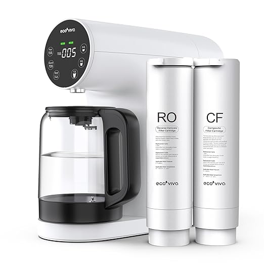 Ecoviva Countertop Reverse Osmosis Water Filtration System, Portable RO Water Filter Purifier with 5 Stage Filtration, 3:1 Pure to Drain, TDS Monitor, Faster Delivery Flow, Plug and Use - White-Ruum Studio Home