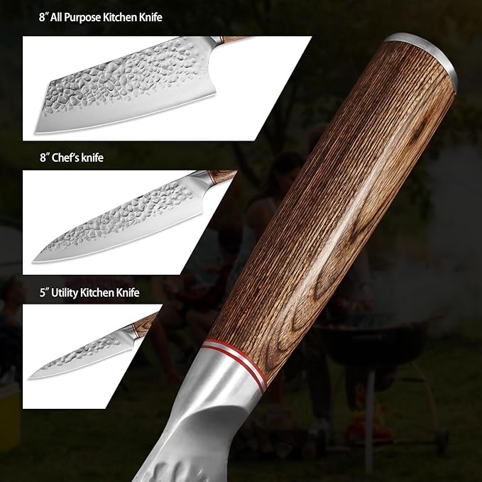 KOFERY 5PCS Chef and BBQ Knife Set with Roll Bag, High Carbon Stainless Steel Knives for Precise Cooking, Outdoor Meat Cutting(Include Sharpening Steel)-Ruum Studio Home