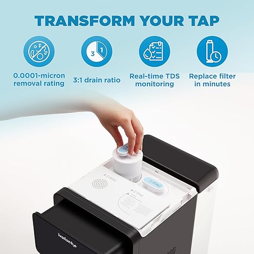 Ivation H2O Hot & Cold, Countertop Reverse Osmosis System, TDS Filter System, 4 Stage RO Water Filtration, 6 Temperature Presets, 3:1 Pure to Drain, Portable Plug-and-Play - Black-Ruum Studio Home