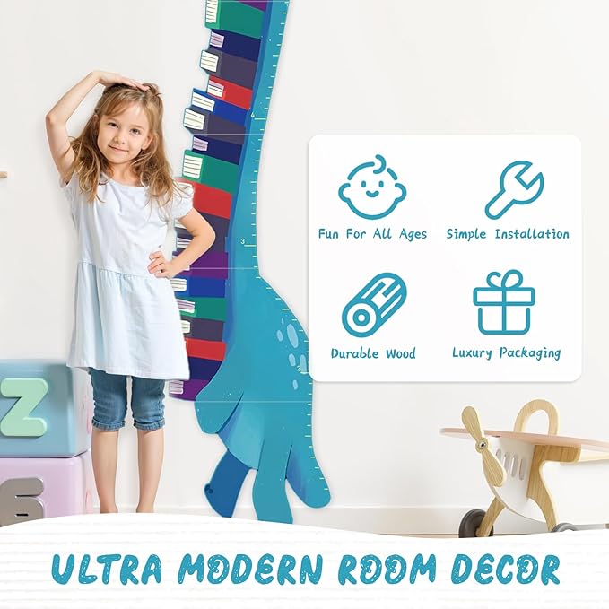 Personalized Name Growth Chart for Wall, Dinosaur Book Wooden Growth Chart Kids Height Chart, Wall Measurement for Kids, Height Chart for Wall, Growth Ruler for Toddler Playroom Decor-Ruum Studio Home