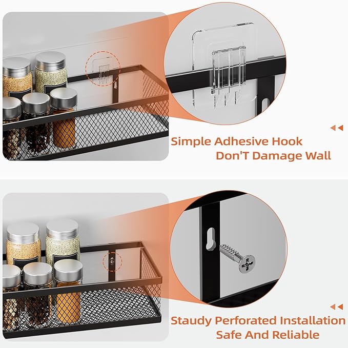 Spice Rack Wall Mount, 4 Pack Pantry Door Organizer & Hanging Storage Baskets Organizer Wall Mount, Large Capacity Metal Spice Shelf for Kitchen Cabinet, Pantry Doors, Bathroom, Shower, Home Decor-Ruum Studio Home