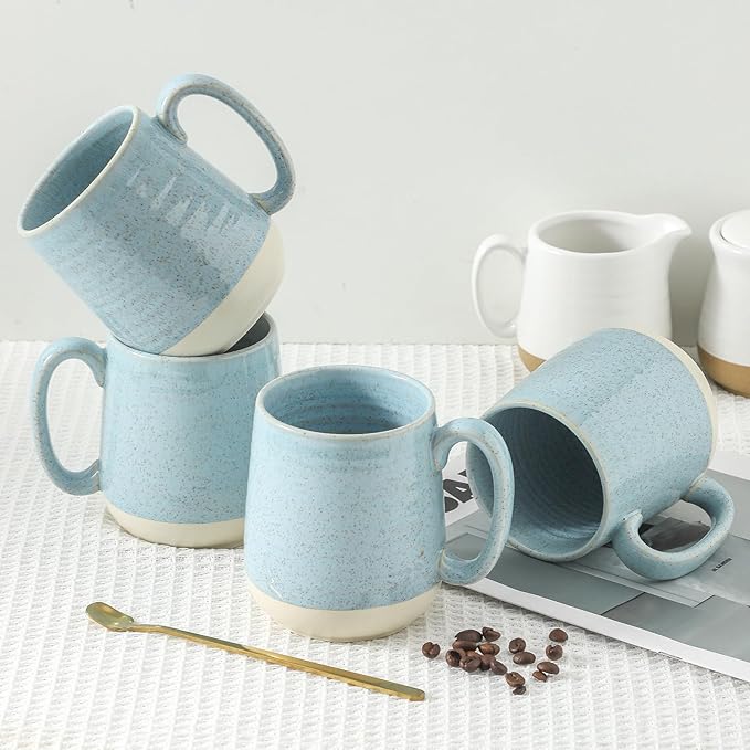Hasense Ceramic Coffee Mugs Set of 4, 15 Oz Coffee Cup with Handle for Women and Men, Modern Large Latte Mugs for Cappuccino, Tea, Cocoa, Microwave Dishwasher Safe, Mother's Day Gifts, Light Blue-Ruum Studio Home