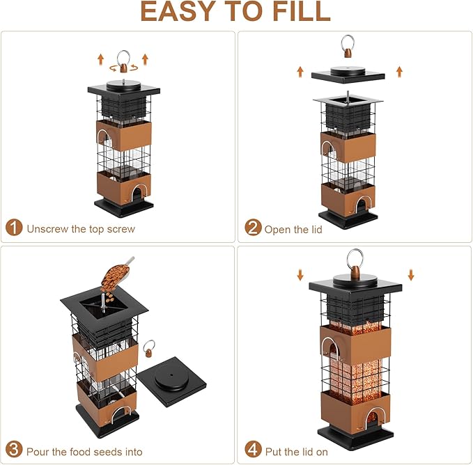 Auslar Bird Feeder, Metal Squirrel Proof Bird Feeders for Outdoors Hanging, 2.5LB Capacity Squirrel Proof Wild Bird Feeders for Outside and Garden Decoration Yard Decor-Ruum Studio Home