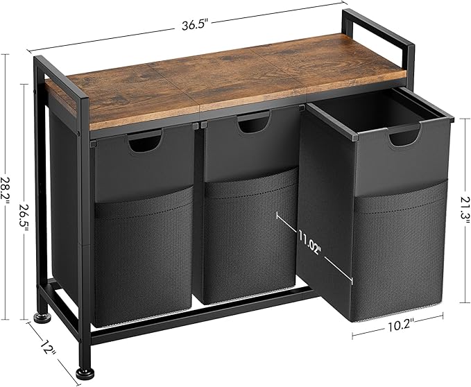 Lulive Laundry Hamper, Laundry Basket Organizer with 3 Pull-Out Removable Bags & Large Top Shelf, 3 × 12.5 Gal (142L) Freestanding Laundry Sorter 3 Sections for Laundry Room, Bathroom and Dorm-Ruum Studio Home