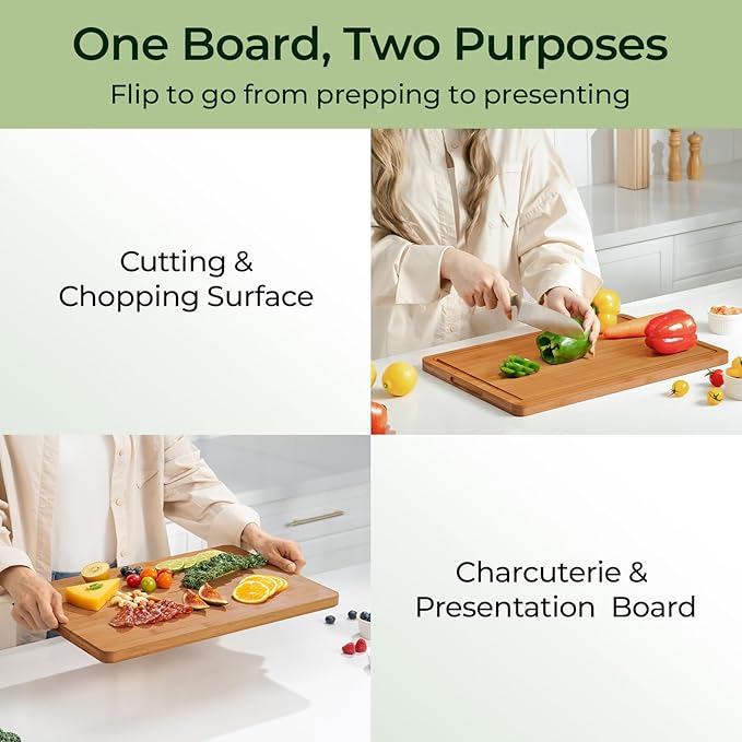 Extra Large Bamboo Cutting Board for Kitchen - 18 Inch Wood XL Cutting Boards with Juice Groove and Handles, Wooden Chopping Board for Meat, Cheese, Fruit & Vegetables (Pre Oiled, Brown)-Ruum Studio Home