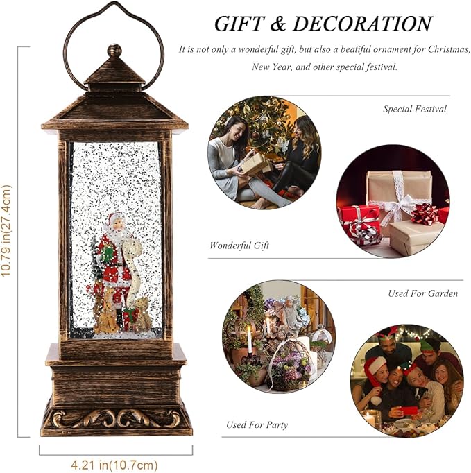 House & Garden Decoration,Christmas Lantern with 8 Pieces of Music,Sparkling Crystal Keep Circling Around The Snowman Families Music Box as a (Santa Claus)-Ruum Studio Home