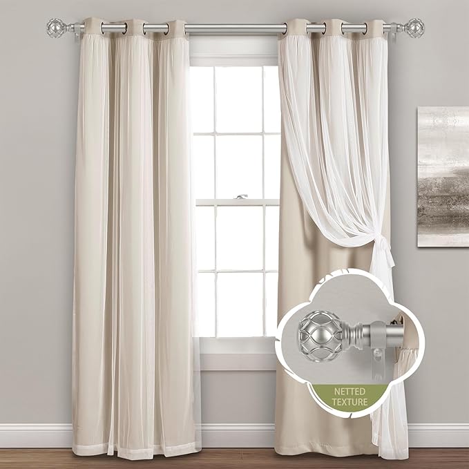 Silver Adjustable Curtain Rods for Windows:72-144" Farmhouse Heavy Duty Long Curtain Rod for Bedroom Living Room,Boho Decorative Rustic Drapery Rods with Vintage Coastal Finials,Antique Silver-Ruum Studio Home
