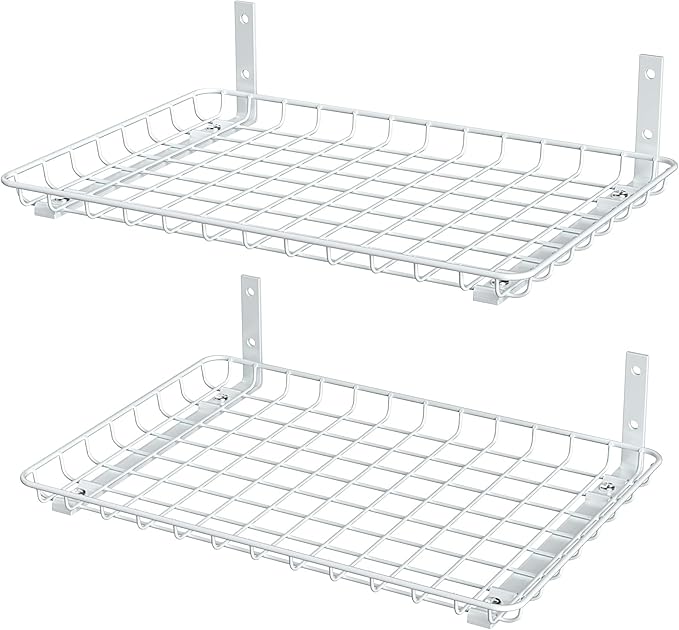 EVERHANGER Garage Wall Shelves 12x18 Inch, Wall Mounted Storage Shelf, Metal Shelf Rack, Heavy-Duty Shelf Organizer 2 Pack, White-Ruum Studio Home