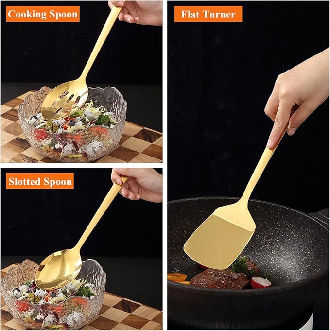 Homquen Gold Kitchen Utensils Set 4pcs, Titanium Gold Plating Stainless Steel Cooking Utensils Set, Kitchen Tools Spatulas Set, Cooking Spoons, Home Essentials Kitchen Gadgets Accessories-Ruum Studio Home