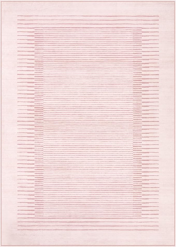 Wonnitar Washable Striped Living Room Area Rug 5x7, Non-Slip Berber Stripe Pink Area Rugs for Bedroom Girls, Low Pile Soft Large Throw Carpet for Kids Nursery Room (Pink,5' x 7')-Ruum Studio Home