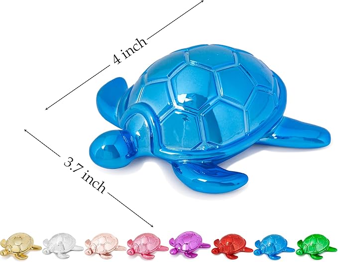 Small Sea Turtle Statue 4 inch Shiny Blue Accent Knick Knacks Paperweight for Bathroom Home Office Shelf Desk Table Decor, Cute Sea Turtle Gifts for Women-Ruum Studio Home
