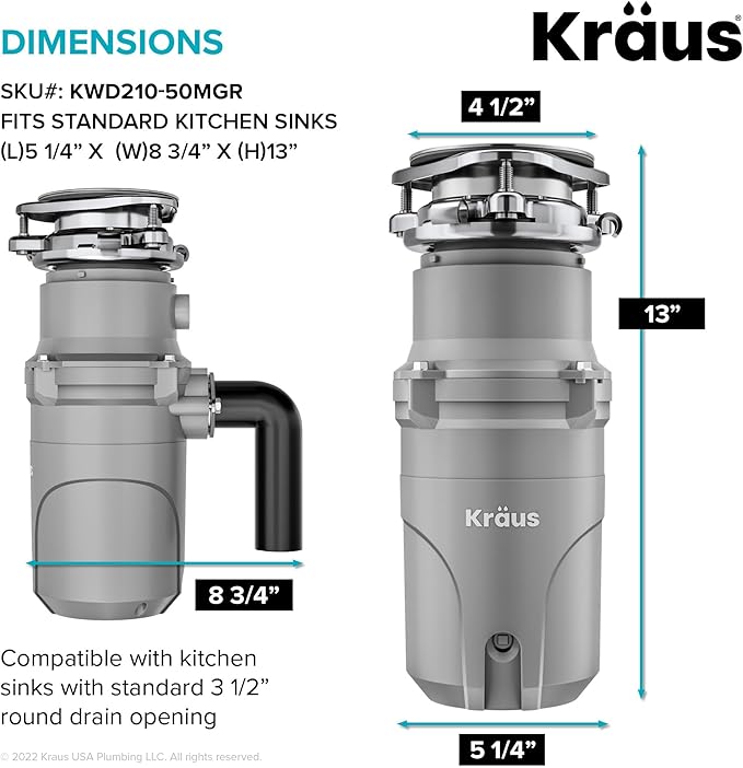 KRAUS® WasteGuard™ High-Speed 1/2 HP Continuous Feed Ultra-Quiet Motor Garbage Disposal with Power Cord and Flange Included and Universal Mount-Ruum Studio Home
