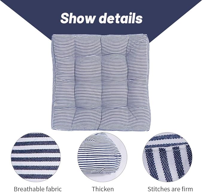 Tiita Chair Cushions 22"x22" Square Windows Pad for Adults Seating Pillows Set of 2, Blue-Ruum Studio Home