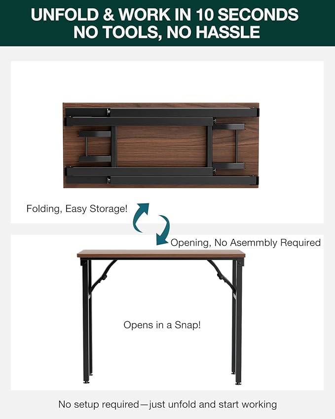 Frylr Small Folding Computer Desk β Portable 35.8 Inch Foldable Laptop Table, Collapsible and Compact for Easy Storage and Fast Setup, Lightweight for Small Spaces, Craft and Study Use, Dark Walnut
