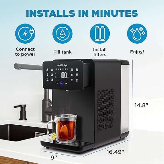 Ivation H2O Hot & Cold, Countertop Reverse Osmosis System, TDS Filter System, 4 Stage RO Water Filtration, 6 Temperature Presets, 3:1 Pure to Drain, Portable Plug-and-Play - Black-Ruum Studio Home
