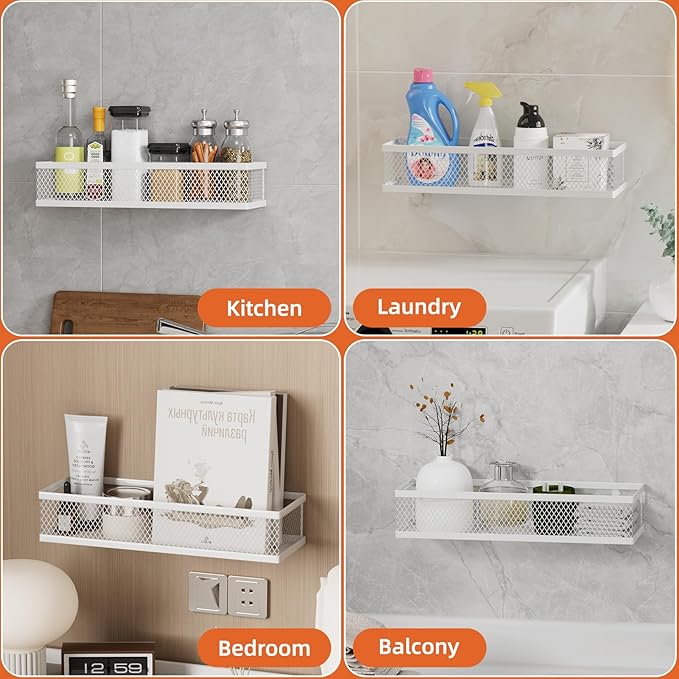 Spice Rack Wall Mount, 4 Pack Wall Spice Rack & Hanging Storage Baskets Organizer Wall Mount, Large Capacity Metal Spice Shelf for Kitchen Cabinet, Pantry Doors, Bathroom, Shower, Home Decor-Ruum Studio Home