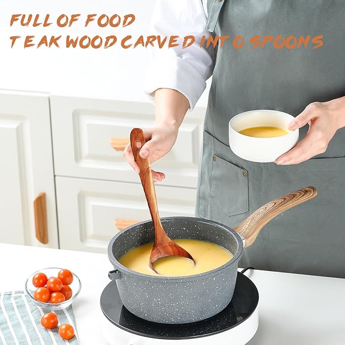 Wooden Spoons for Cooking, 1 Pcs Natural Teak Wooden Cooking Spoons for Non-Stick-Ruum Studio Home