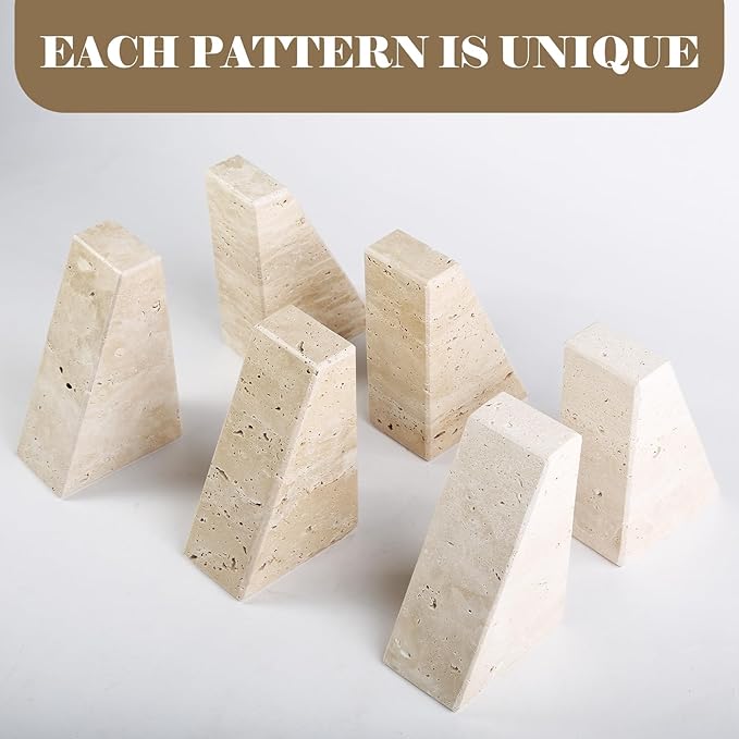 Travertine Bookends for Heavy Books, Marble Decorative Bookends for Shelves, Heavy-Duty Stone Book Ends for Hardback Book & Cookbooks, Unique Book Stopper & Holder, Travertino Italy-Ruum Studio Home