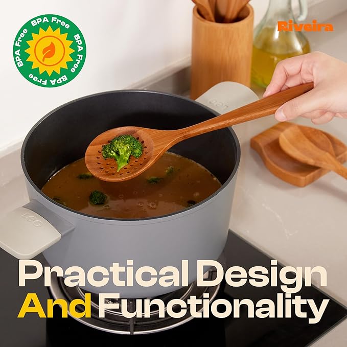 Riveira Natural Bamboo Wooden Cooking Utensils Set of 9 Premium Quality Non-Toxic Wooden Spoons and Spatulas for Cooking-Ruum Studio Home