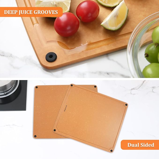Large cutting boards for kitchen dishwasher - 2PC cutting board set double-sided with Non-Slip Feet and Juice Groove Composite chopping board for kitchen knife Friendly XL(18.8")+L(14.5")-Ruum Studio Home