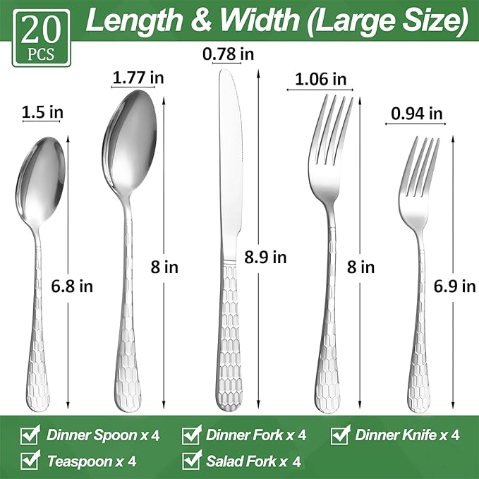 20 Pcs Silverware Set for 4 with Water Cube Handle design, Food Grade Stainless Steel Flatware Set, Eating Utensils Sets Include Fork/Knife/Spoon, Reusable Cutlery Set, Dishwasher Safe-Ruum Studio Home