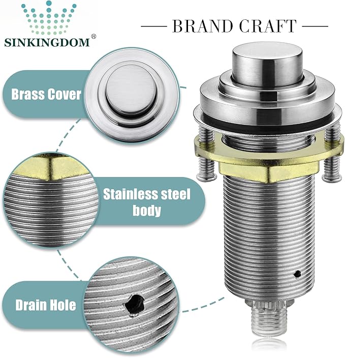 SinkTop Air Switch Kit (Long Full Brass Button) for Disposal, Dual Outlet, (Brushed Nickel)-Ruum Studio Home