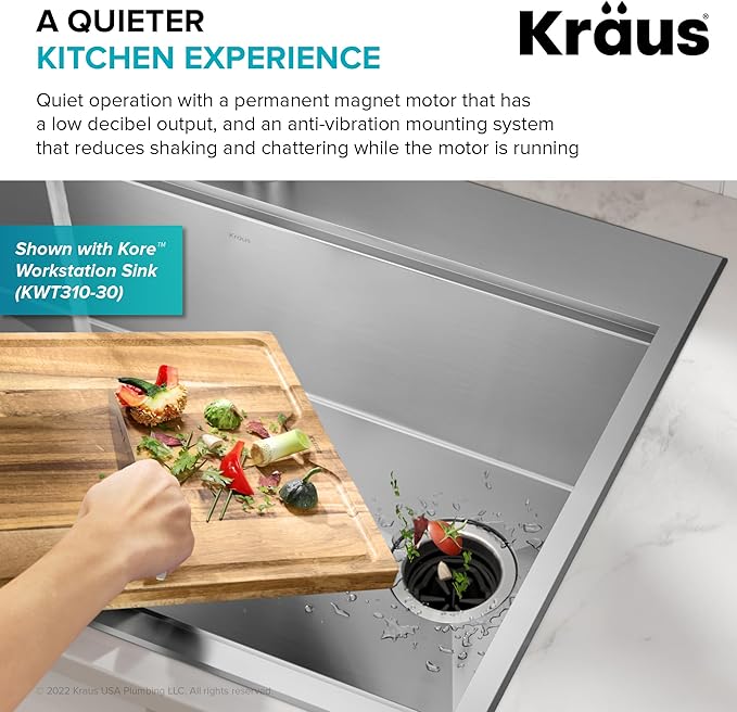 KRAUS WasteGuard High-Speed 1 HP Continuous Feed Ultra-Quiet Motor Garbage Disposal with Power Cord and Flange Included and Universal Mount, KWD200-100MGR-Ruum Studio Home