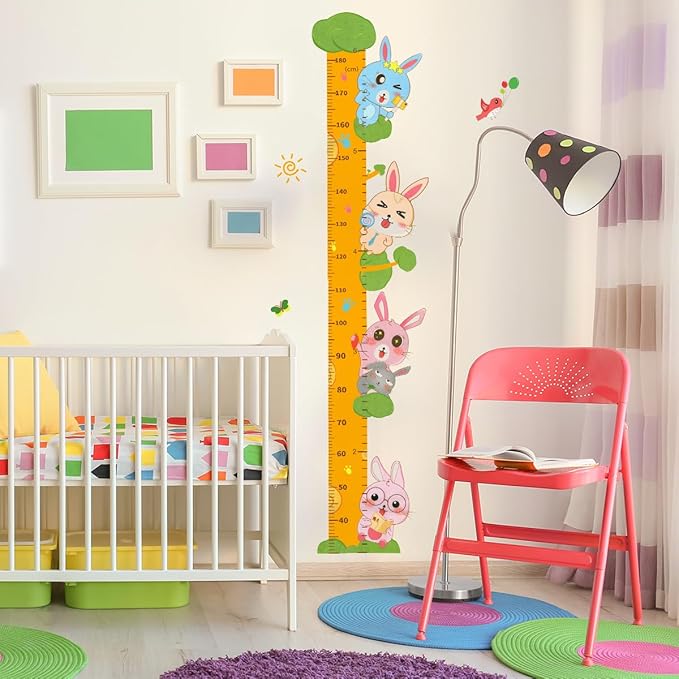 Cute Rabbits Self-adheve Vinyl Nursery Wall Decal Baby Growth Chart Sticker for Bedroom Play Room-Ruum Studio Home