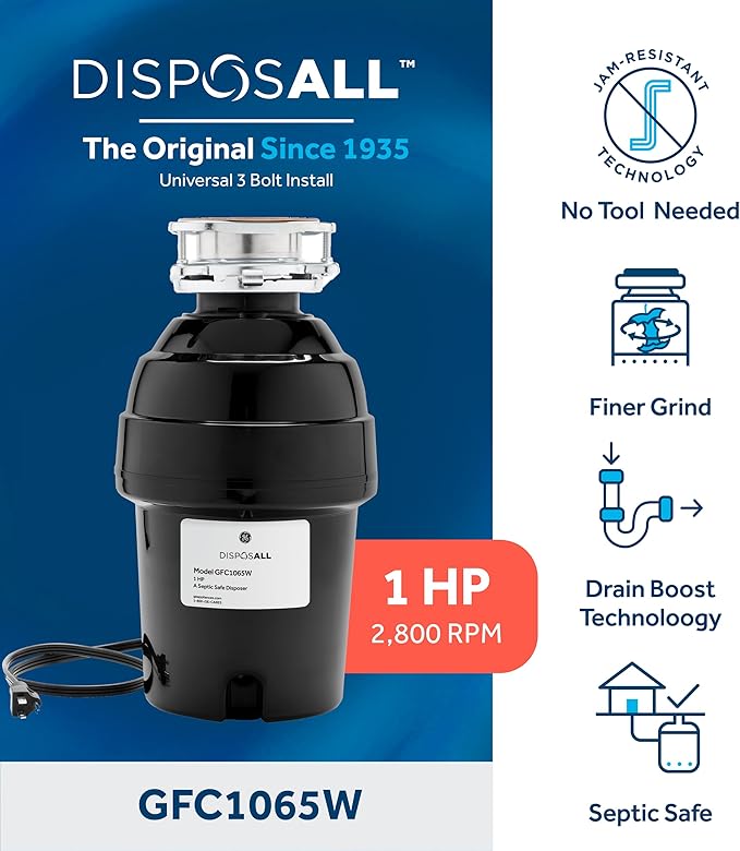 GE GFC1065W Disposer, Black-Ruum Studio Home