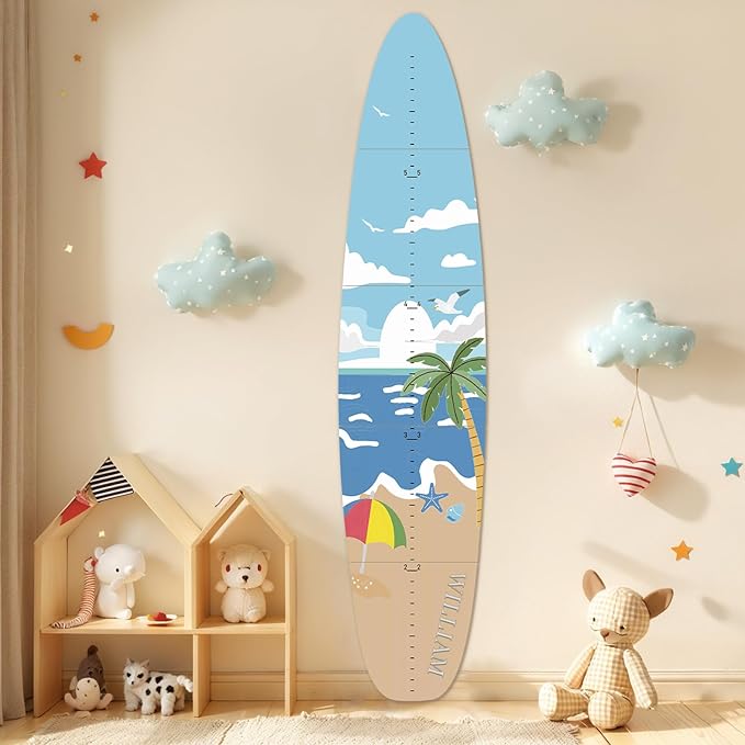 Personalized Name Growth Chart, Surfboard Children's Height Growth Chart Wall Board, Stereoscopic Height Ruler, Precision Height Measuring Instrument for Nursery Room, Includes Tools-Ruum Studio Home
