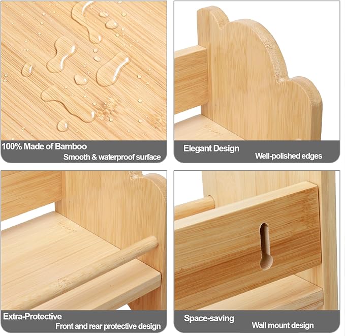 3 Tier Bamboo Spice Rack, Spice Rack Organizer, Seasoning Jars Rack Shelf Spice Organizer for Kitchen Counter or Wall Mounting, Bamboo Spice Storage Holder with handles Easy to Move-Ruum Studio Home