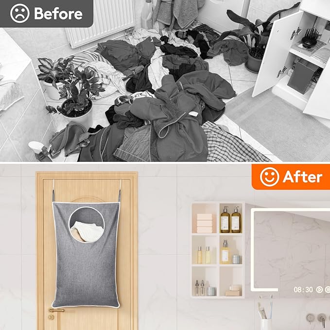 Lifewit Over Door Laundry Hamper, Large Collapsible Hanging Laundry Hamper, Hanging Laundry Basket Bag for Bathroom Bedroom Dirty Clothes Storage Organizer, Light Gray-Ruum Studio Home