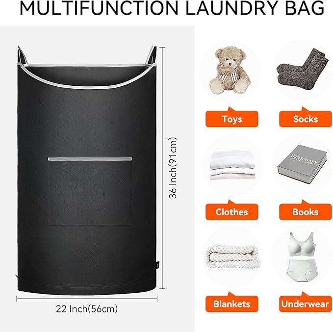 XL Hanging Laundry Hamper Bag, Black Door Hanging Hamper with Large Openging, Hanging Laundry Bag and Basket for Home, Dorm, or Travel,Durable and Stylish Design(Black 36x22Inch)-Ruum Studio Home