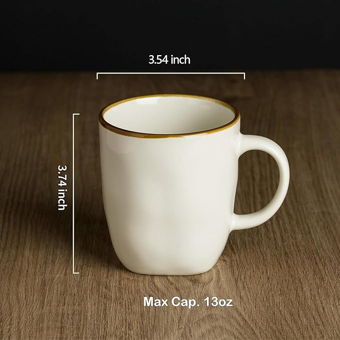 famiware Coffee Mugs Set of 4, Ocean Square 13oz Coffee Cup Set with Handle for Cocoa, Milk, Hot Chocolate, Tea, Water, Stoneware Cups for Kitchen, Microwave and Dishwasher Safe, Vanilla White-Ruum Studio Home