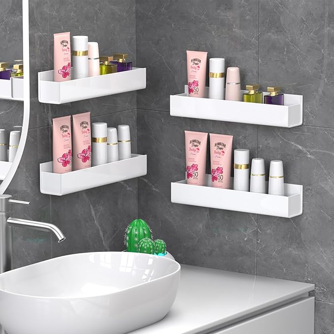 PMMASTO Adhesive Acrylic Spice Rack Organizer for Wall with Nano Double Sided Tape, Spice Shelf Organization for Kitchen Cabinet Door/Pantry Door, Wall Mount Seasoning Rack (White - 4 Pack)-Ruum Studio Home