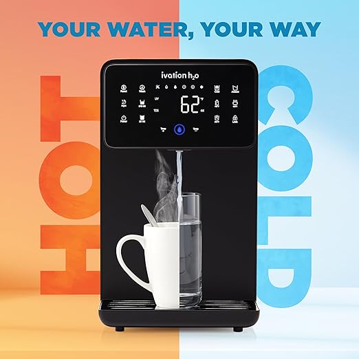 Ivation H2O Hot & Cold, Countertop Reverse Osmosis System, TDS Filter System, 4 Stage RO Water Filtration, 6 Temperature Presets, 3:1 Pure to Drain, Portable Plug-and-Play - Black-Ruum Studio Home