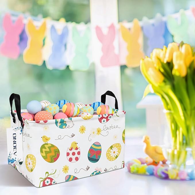 Rectangular Folding Laundry Basket,waterproof Canvas Basket,gift basket,Suitable for children's room,Office,Clothes,Toys Storage(Easter Eggs)-Ruum Studio Home