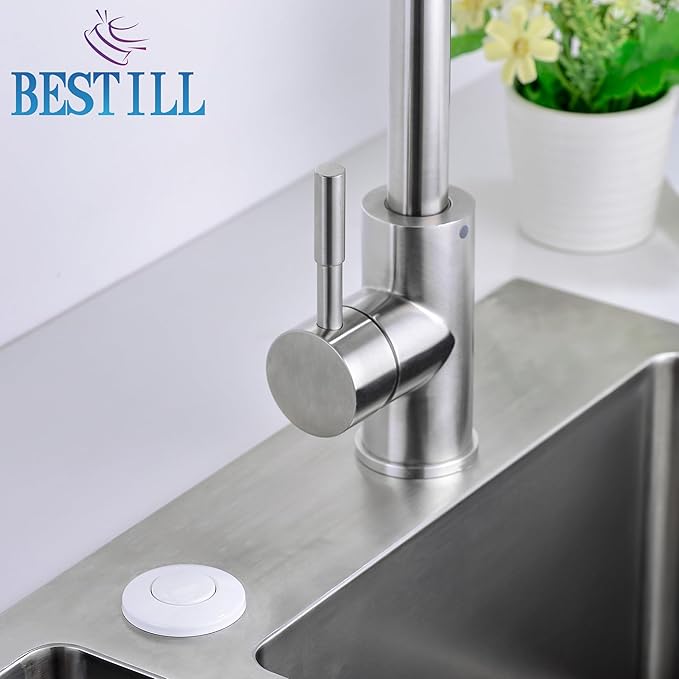 BESTILL Garbage Disposal Air Switch Kit - UL Listed, Cordless Sink Top Switch Button for Waste Disposer, 3.6" Long Push Button with Brass Cover, White, Compatible with all Garbage Disposals-Ruum Studio Home
