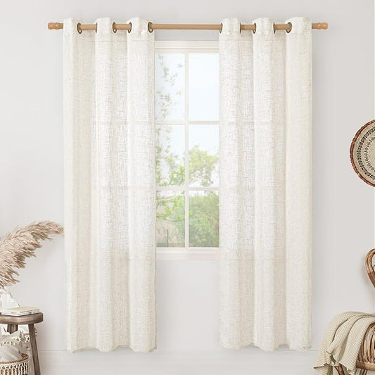 LAMIT Natural Doorway Linen Curtains 80 inch Length 2 Panels, Cream Light Filtering Semi Sheer Panels Bronze Grommet Neutral Drapes for Living Room/Bedroom, 34 x 80 Inch-Ruum Studio Home