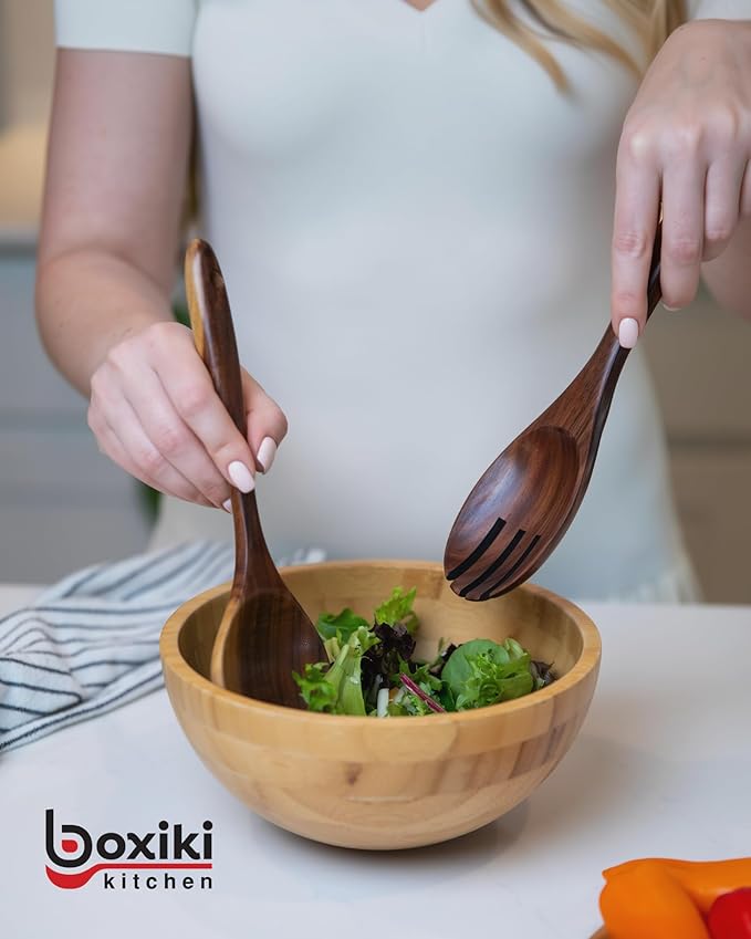 Boxiki Kitchen Luxury Teak Wood Utensil Set - Elegant 6-Piece Cooking Ensemble Including Spoons, Server, Scraper & Spatula - Expertly Crafted for Culinary Excellence-Ruum Studio Home