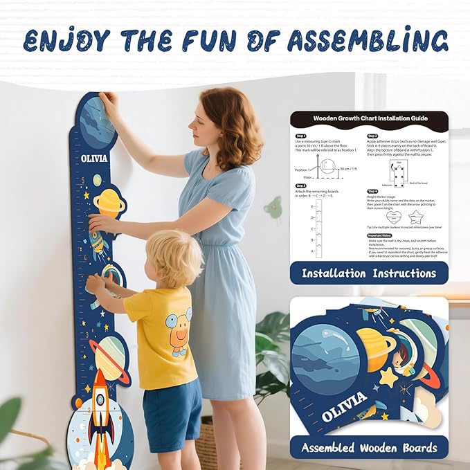 Personalized Name Growth Chart for Wall, Space Height Measurement for Wall, Children Height Chart Ruler, Portable 3D Removable Growth Chart, Wall Height Measurement for Kids-Ruum Studio Home