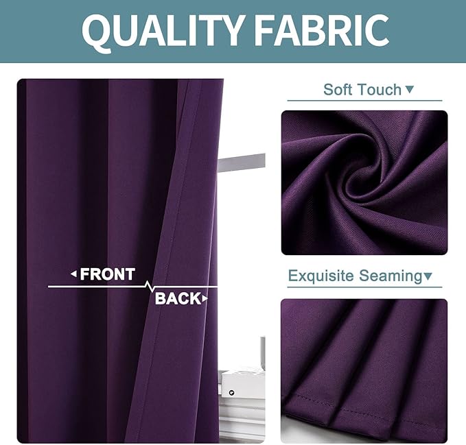 ChrisDowa Small Kitchen Valances for Windows - Grommet Short Thermal Insulated Room Darkening Window Valances Curtains for Living Room (2 Panels, Royal Purple, 52 x 18 Inch)